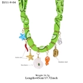 Green bohemian silk scarf necklace with stainless steel starfish and rose quartz charms - Green Paisley Style (11-9-04)