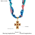 Collana vintage a croce in acciaio inossidabile dorato con pietre rosse e seta - Croce Con Strass Rossi (11-13-01)