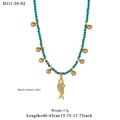 Turquoise kralenketting met gouden vis hanger en roestvrijstalen details 40-45cm - Turquoise Kralen Vis Stijl (11-26-02)