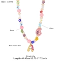 Letter A ocean bead necklace with pink stone, shell charm, and colorful glass floral beads - Letter A