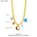 Ocean-style beaded stone necklace with orange floral and blue heart charms - Letter C