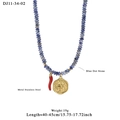 Collar de cuentas de piedra azul con chile rojo y colgante de estrella dorada en acero - Estilo Chile Estrella Brújula (11-34-02)