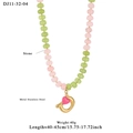 Pink and green beaded stainless steel necklace with gold heart pendant and stone beads - Letter D