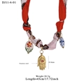 Floral print fabric necklace with stainless steel Hamsa hand and ceramic beads - Red Pink Hamsa Pendant Style (11-6-01)