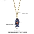 Collar de pez en piedra punto azul y acero inoxidable dorado con corazón de circón - Estilo de Pez de Piedra de Puntos Azules (11-5-01)