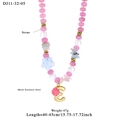 Pink stone beaded necklace with a blue flower and golden letter E stainless steel pendant - Letter E