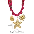 Rose red silk cord necklace with gold stainless steel starfish and seashell pendants - Rose Red Starfish Pendant Style (11-6-02)