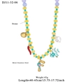 Colorful beaded necklace with gold shell pendant and letter F charm on white backdrop - Letter F