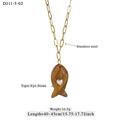 Collar de pez de piedra ojo de tigre con circonita corazón en cadena de acero dorado - Estilo de Pez de Ojo de Tigre (11-5-02)