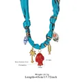 Ethnic silk scarf necklace with blue print, red fish pendant and ceramic beads - Lake Blue Red Fish Pendant Style (11-6-03)