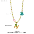 Colorful beaded necklace with stainless steel letter H pendant and starfish charm - Letter H