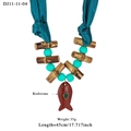 Ethnic necklace with colorful silk cord, bamboo beads and redstone fish pendant - Redstone Big Fish Style (11-11-04)