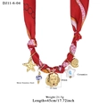 Red silk scarf necklace with stainless steel starfish and golden sun charms - Red Marine Sun Element Style (11-6-04)