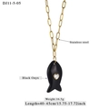 Collier poisson avec onyx noir et cristal de cœur en acier inoxydable doré de luxe - Style de Poisson en Onyx Noir (11-5-05)