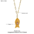 Collier doré en acier inoxydable avec pendentif topaze en forme de poisson et cœur - Style de Poisson en Topaze Jaune (11-5-06)