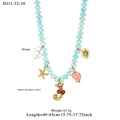 Blue stone beaded necklace with stainless steel starfish and letter J pendant charms - Letter J