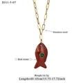 Collier en acier inoxydable doré avec pendentif poisson en pierre rouge et zircon vert - Style de Poisson en Pierre Rouge (11-5-07)