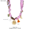 Pink silk scarf necklace with cactus and sun gold pendants and artificial pearls - Pink Cactus Tassel Style (11-6-06)