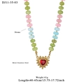 Bunte Perlenkette mit rotem Herzanhänger und Rahmen aus goldenem Edelstahl - Roter Herzanhänger (11-35-03)