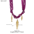 Purple floral silk scarf necklace featuring three golden shaky fish pendants in stainless steel - Purple Three Fish Pendant Style (11-6-07)