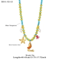 Blue and yellow beaded necklace with octopus charm and gold letter L pendant - L