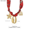 Red floral silk scarf necklace with stainless steel flower, shell and heart charms - Red Shell Heart Pendant Style (11-6-08)