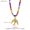 Bunte Edelsteinperlenkette mit goldenem Schwalbenanhänger aus Edelstahl - Schwalbe Anhänger Mehrfarbige Perlen (12-19-1)
