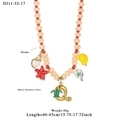 Ocean beaded necklace with apricot stones, seashell pendants and golden turtle charm - Letter Q