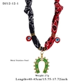 Bohemian stainless steel necklace with red evil eye beads and green horseshoe pendant - Fabric Horseshoe Green Pendant Style (12-12-1)