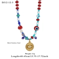 Bohemian stainless steel beaded necklace featuring colorful beads and evil eye pendant - Exotic Beaded Gold Coin Charm Style (12-12-3)