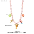 Pink beaded necklace with stainless steel mushroom and sun charms for beach vacation - Letter T