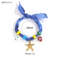 Blue fabric necklace with evil eye charm, golden starfish and shell for beach vacations - Sea Blue Fabric Bracelet Style (12-3-3)