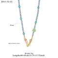 Pink and sky blue beaded necklace with a golden V pendant for women's beach vacations - Letter V
