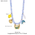 Ocean theme stainless steel necklace with blue stone beads and sea animal charms - Letter W