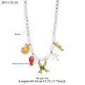 Ocean theme stainless steel necklace with white stone beads and colorful sea charms - Letter X