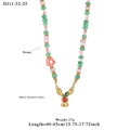 Beaded necklace with pink and green stones and gold heart pendant for beach vacation - Letter Y