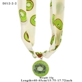 Colorful silk ribbon necklace featuring a realistic kiwi fruit resin pendant charm - Kiwi Style (DJ12-2-2)