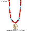 Colorful beaded necklace featuring a gold zodiac goat pendant and blue pattern beads - Zodiac Sheep Pendant Beaded Style (DJ12-23-1)