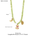 Beaded necklace with green stones and letter Z charm in gold stainless steel - Letter Z