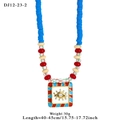Colorful beaded necklace with evil eye square pendant in blue and gold finish - Square Evil Eye Pendant Beaded Style (DJ12-23-2)