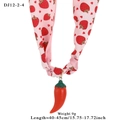 Pink fabric strawberry pattern necklace with red chili charm and gold ring accents - Strawberry Chili Style (DJ12-2-4)