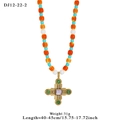 Bohemian stainless steel beaded necklace with colorful stones and gold cross pendant - Cross Pendant (12-22-2)