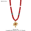 Tropical beaded necklace with red beads and golden palm tree pendant for beach vacations - Coconut Tree Pendant (12-22-4)