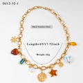Collana in acciaio dorato con cuore leopardato, ciondolo sole e charms vari stili - Stile Multi-Ciondolo in Acciaio Inossidabile (12-32-1)