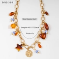 Collana a catena in acciaio dorato con perline leopardate e pendente a sole - Stile con Perline e Sole in Acciaio Inossidabile (12-32-3)