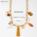 Gold stainless steel leopard print chain necklace with mixed charms, 45cm length - Stainless Steel Butterfly Palm Combo Style (12-32-5)