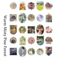 Vintage impressionist oil painting PET stickers with floral and landscape patterns - Warm Mist Pine Forest