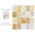 Detailansicht vergilbter Retro-Scrapbook-Papiere mit Handschrift und Spitzenmotiven - Vergilbte Notizen