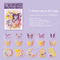 Zhuang Zhou Dream Butterfly PET stickers, 15 pieces in purple and yellow floral designs - Butterfly in Cage