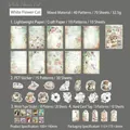 White cat themed scrapbook kit with 70 pieces of PET stickers and vintage papers - White Patterned Cat